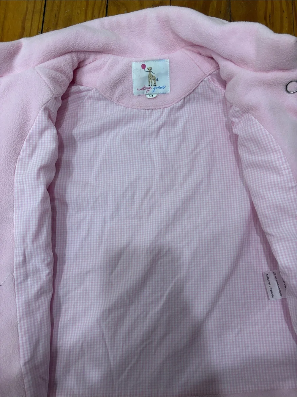 Girls' Bow-Front Pink Fleece Cardigan Jacket 3/4